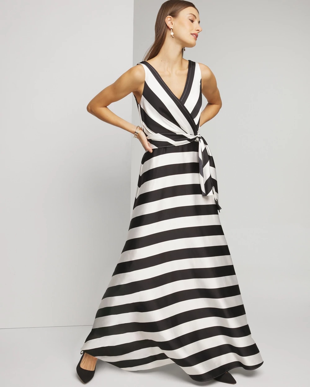 Petite Sleeveless Stripe Fit Flare Gown